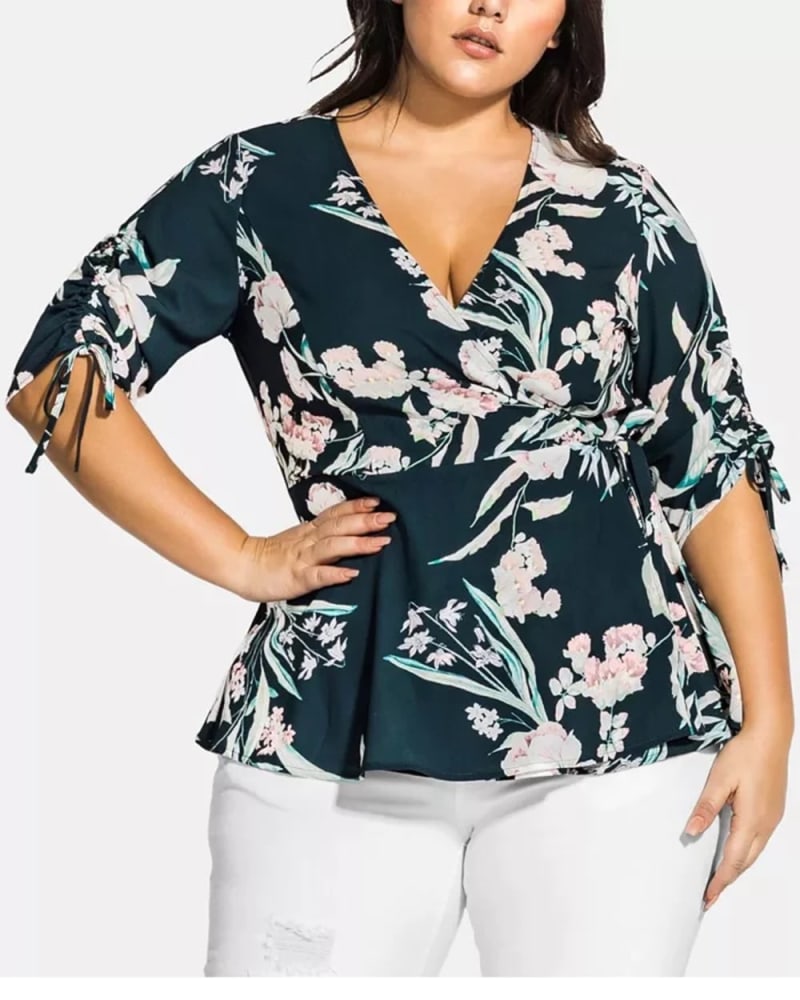 Front of a model wearing a size XS City Chic Women's Trendy Plus Size Fresh Fields Top Blue Size X-Small / 14 in Blue by City Chic. | dia_product_style_image_id:311094